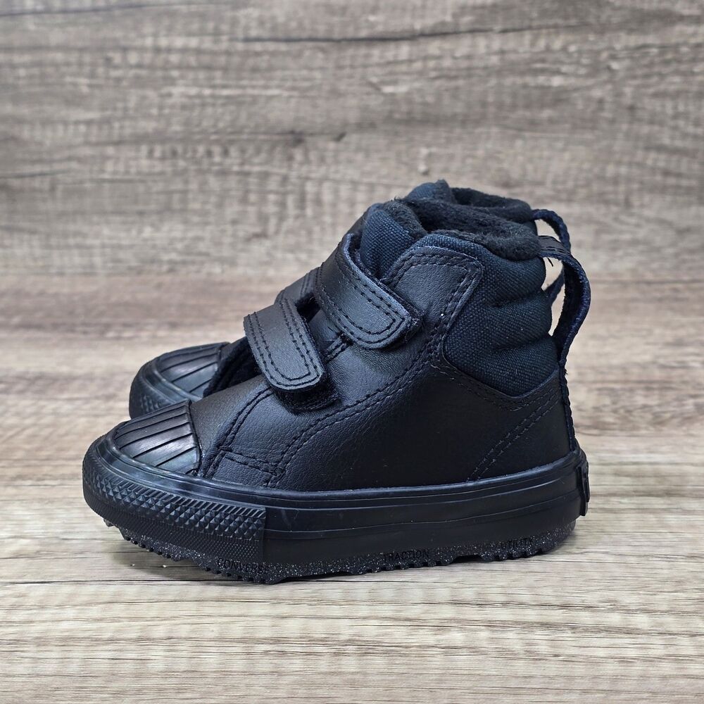 Converse Chuck Taylor All Star Berkshire Toddler's Sz 4 Black Leather Boots NEW - Picture 3 of 9